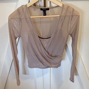 Forever 21 Taupe Sheer Wrap Blouse